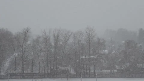 Winter cottages on the background of heavy snow, cloudy weather, blizzard Stock Footage 101172202