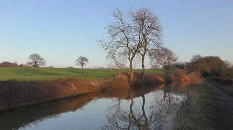 Winter counryside water reflections trees Stock Footage 60007491