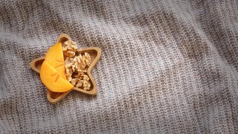 Winter cozy environment flat lay orange mandarins Foto stock