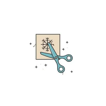 Winter craft project: Scissors cutting snowflake shape from paper, creative.. Stock Illustration