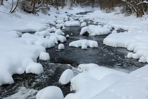 Winter Creek with Snow Stock Photos