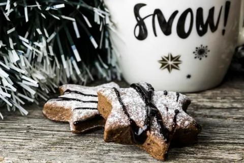 Winter cup "Snow" on the background of a tree, a tree and a pine cone Stock Photos