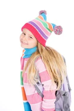 Winter: cute student dressed for winter Stock Photos