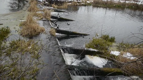Winter dam, waterfall Stock Footage 122836777