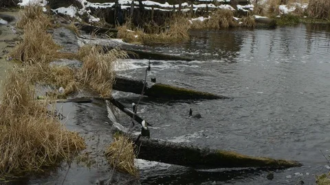 Winter dam, waterfall Stock Footage 122910898