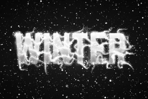 Winter dark background with snow in soft focus and text Winter with snoflakes Stock Illustration