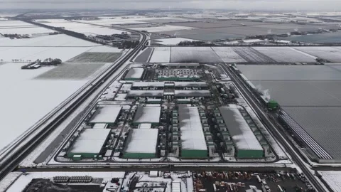 Winter Datacenter Aerial Drone View Stockbeeldmateriaal 326004971