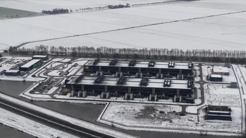 Winter Datacenter Digital Infrastructure Aerial Stock Footage 329730408