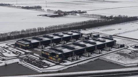 Winter Datacenter Internet Infrastructure Aerial Stock Footage 327902038