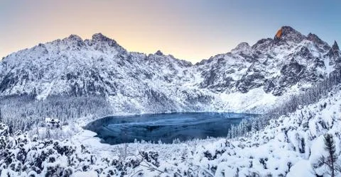 Winter dawn in mountains Stock Photos