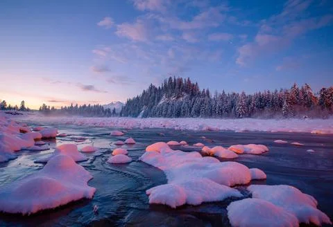 Winter dawn in mountains Stock Photos