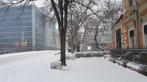 Winter day on empty street Stock Footage 143140026