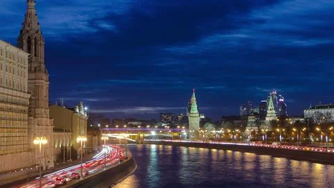Winter Day to Night Transition Hyperlapse: Captivating Ensemble of Moscow Kre Stock Photos