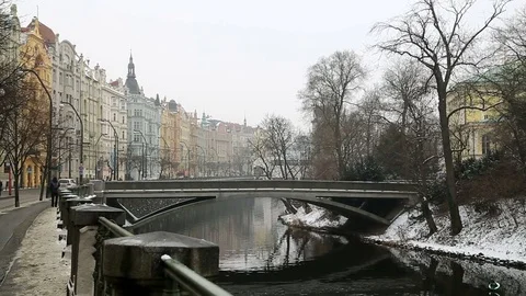 Winter day in Old town district, Prague, Czech republic Stock Footage 72476675