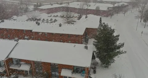 Winter day snowfall heavy snow storm on covered by roof houses and cars heavy Video stock 148905181