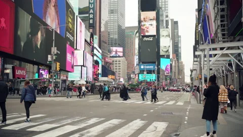 A Winter Day In Times Square Stock Footage 233816493