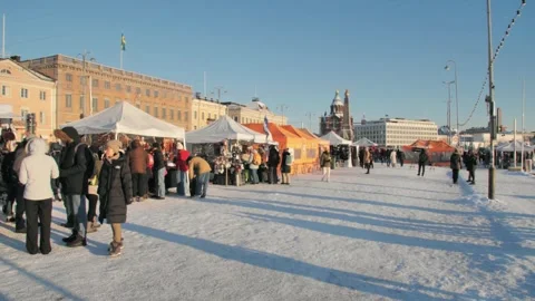 Winter daytime landscape of Senate Square with Christmas market and holiday Stock Footage 264124477