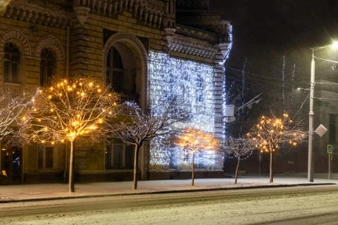 Winter decorated streets Stock Photos