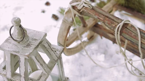 Winter Decorations, Lanterns on a Sled Stock Footage 61353500
