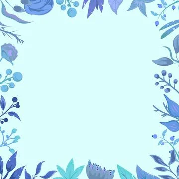 Winter decorative background with blue cold floral plant element frame Stock Illustration