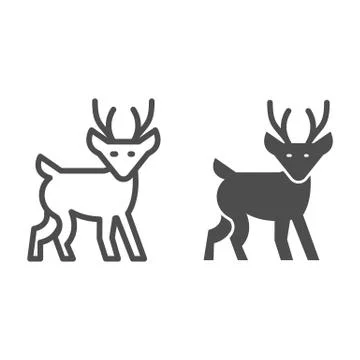 Winter deer line and solid icon, Christmas concept, Fawn sign on white 스톡 일러스트