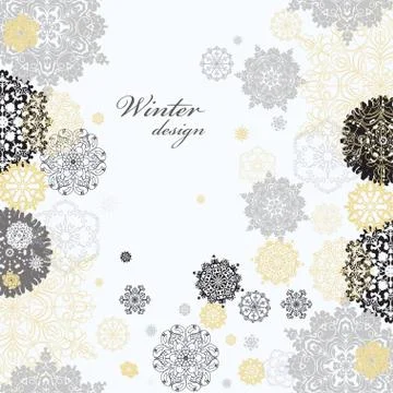 Winter design with silver white snowflakes Stock Illustration