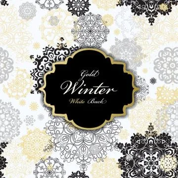 Winter design with silver white snowflakes Ilustración de archivo