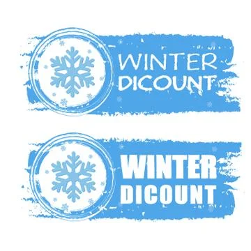 Winter discount with snowflake on blue drawn banners Stock Illustration