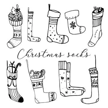 Winter doodle Christmas socks. Stock Illustration