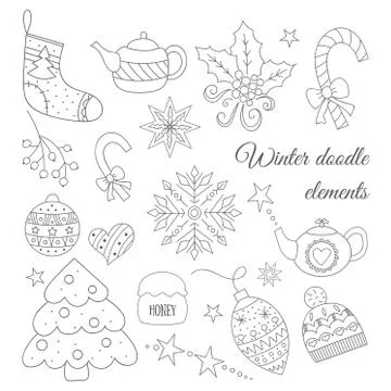 Winter doodle elements set Stock Illustration