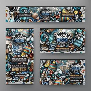 Winter Doodle Identity Set with Snowman and Snowflakes Stock Illustration