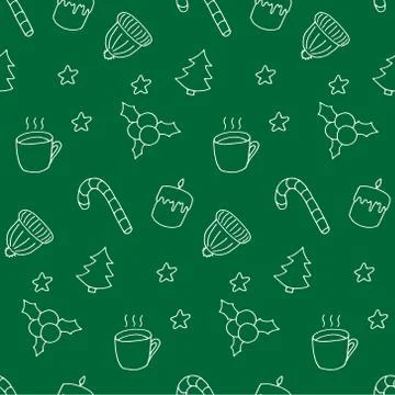 Winter doodle seamless pattern. White elements on green board. Cute print Stockillustratie