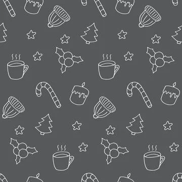 Winter doodle seamless pattern. White elements on grey. Cute hand drawn print Stock Illustration