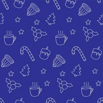 Winter doodle seamless pattern. White elements on blue. Cute hand drawn print Stock Illustration