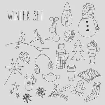 Winter doodles hand drawn set Stock Illustration