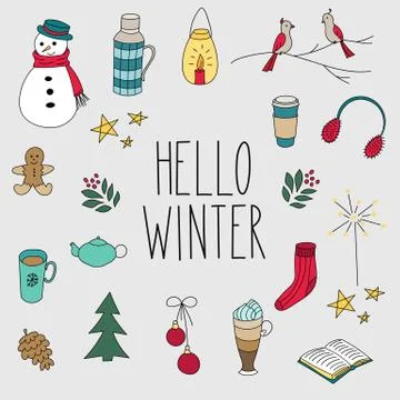 Winter doodles hand drawn set Stock Illustration