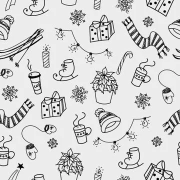 Winter doodles seamless pattern Stock Illustration