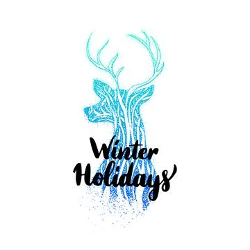 Winter Dotwork Tree Reindeer Stock Illustration