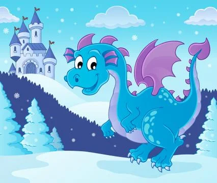 Winter dragon theme image Stock Illustration