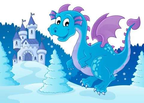 Winter dragon theme image Illustrazione stock