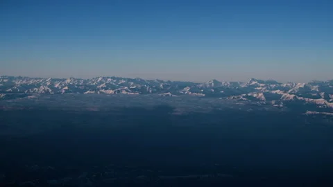 Winter dramatic scenic wide aerial view of snow-capped Mountain Peaks of Georgia Video stock 245909681