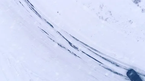Winter drift, car drive on snow road Stock Footage