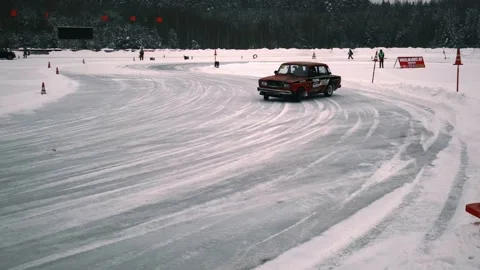 Winter drift, winter racing, professional drift, car on ice, slow motion Stock Footage 237444355