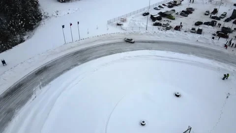 Winter drift, winter racing, professional drift, car on ice, drone shooting Stock Footage 237959946