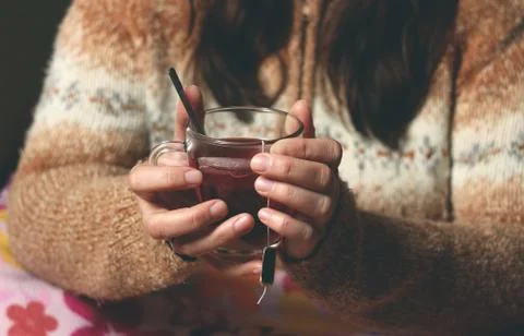 Winter drinking hot tea 写真素材