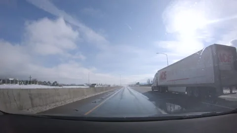 Winter Drive on I-25 Heading to Colorado Springs from Denver Stock Footage 313343518