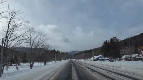 Winter Drive on Snow Covered Road in Furano Hokkaido Japan Видео 333696793