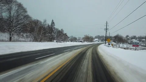 Winter Drive Into Town 2 Stock Footage 84048674