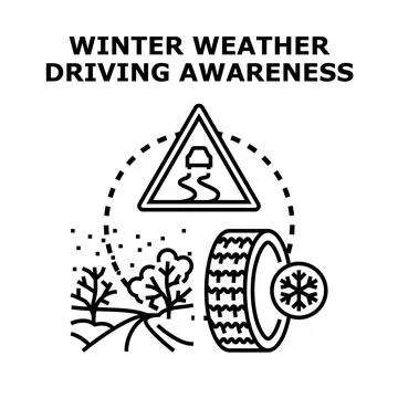 Winter driving awareness concept with slippery road sign Stock Illustration