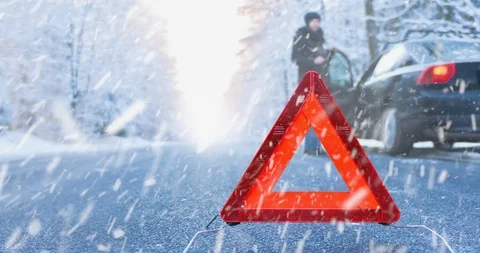 Winter Driving Cinemagraph - car breakdown on a mountain road Stock-Footage 99338355